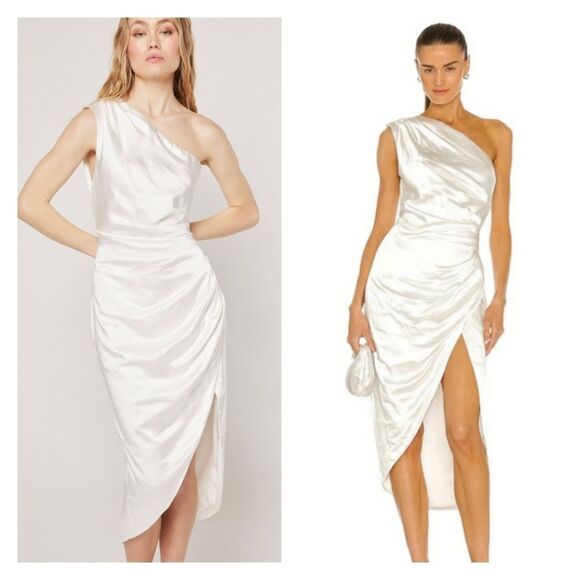 Elliatt Revolve Cassini White One Shoulder Satin Dress Wedding Special Occasion - Picture 1 of 15